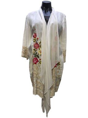 JW Los Angeles Embroidered Linen Cardigan With Floral Details M